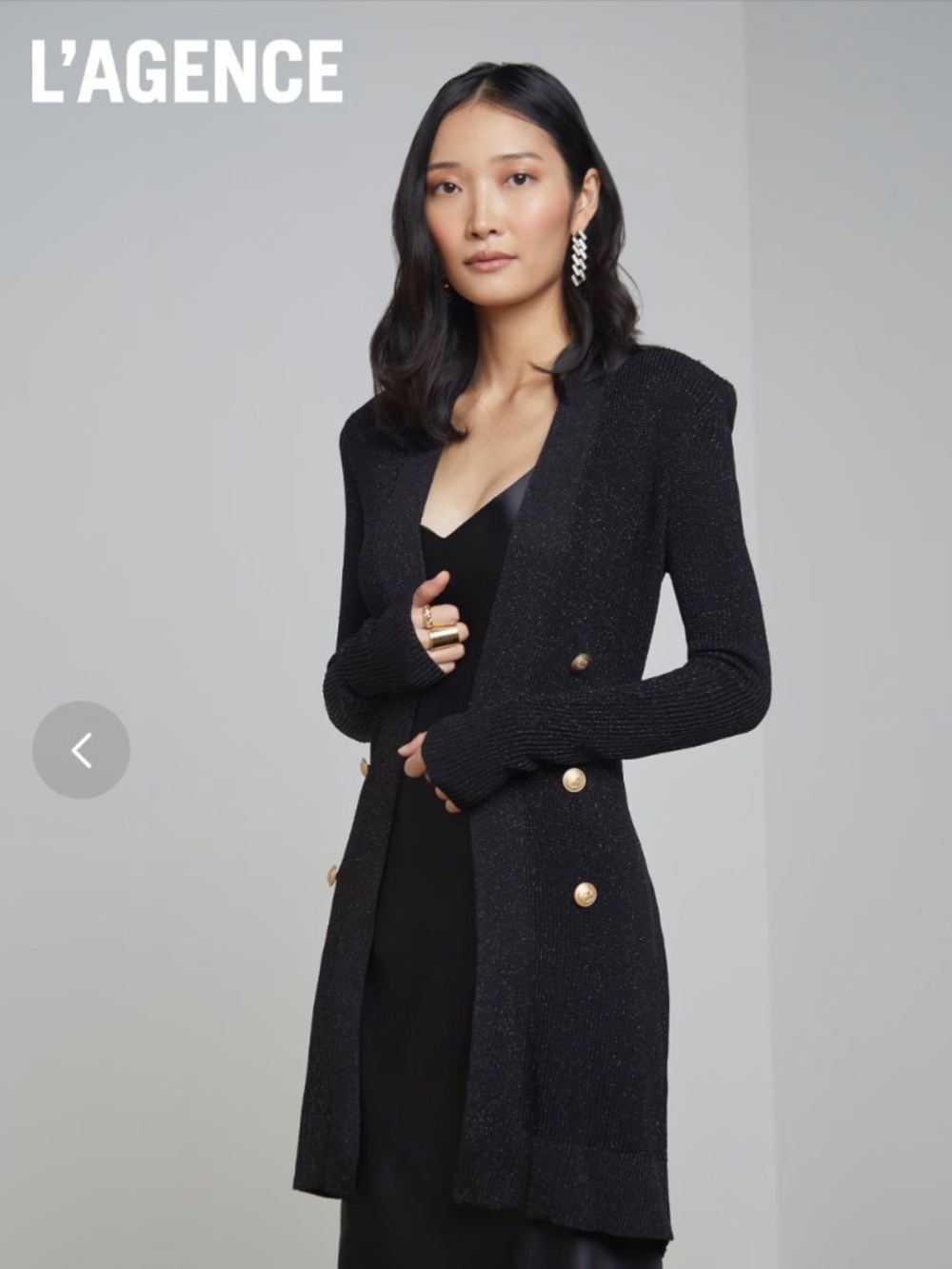 NWT  L’AGENCE NOE DOUBLE-BREASTED CARDIGAN IN BLACK SIZE XXL